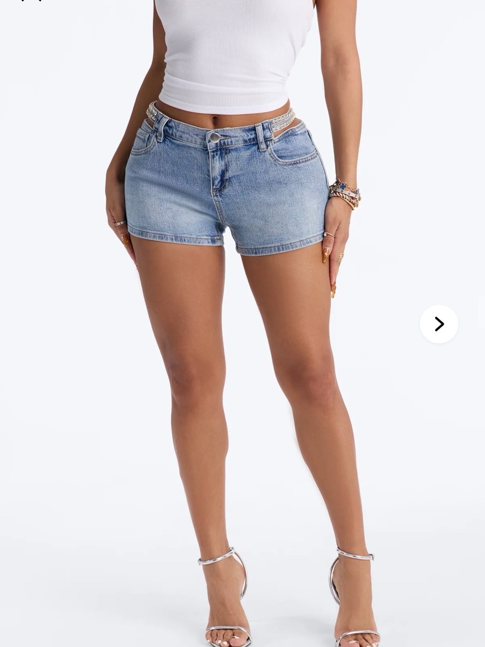 Glam Girl Embellished Denim Shorts - Light Wash